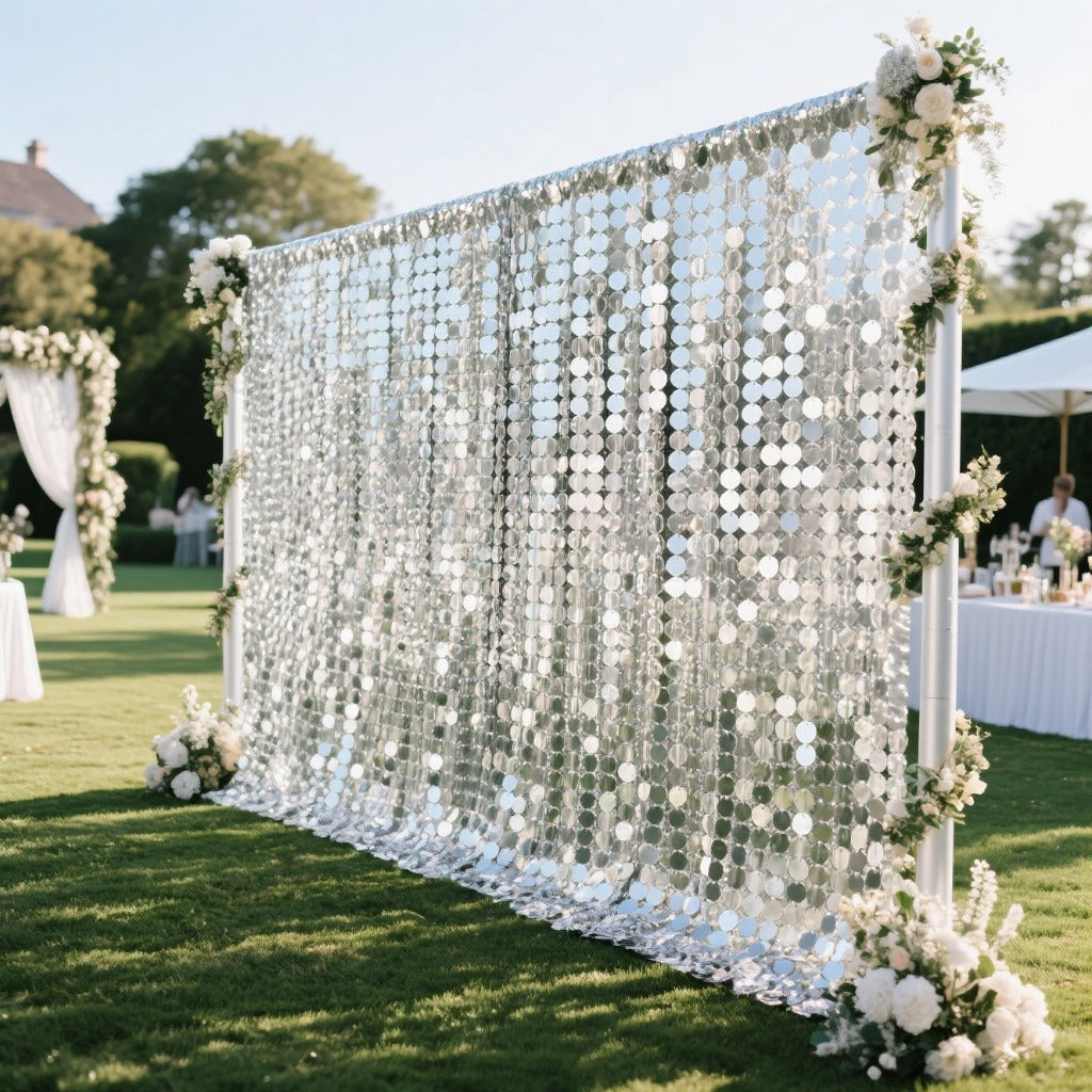 Photography Backdrop 1pc Silvery Sparkling Sequined Buckle-Style Backdrop Set