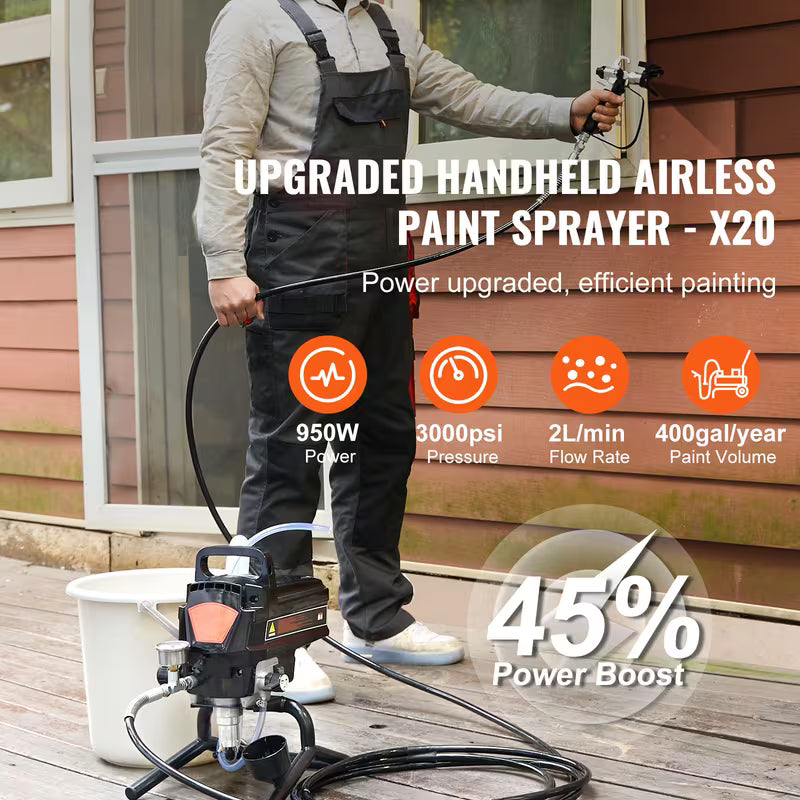 VEVOR 950W Stand Airless Paint Sprayer, 3000PSI High Efficiency Electric Airless Sprayer