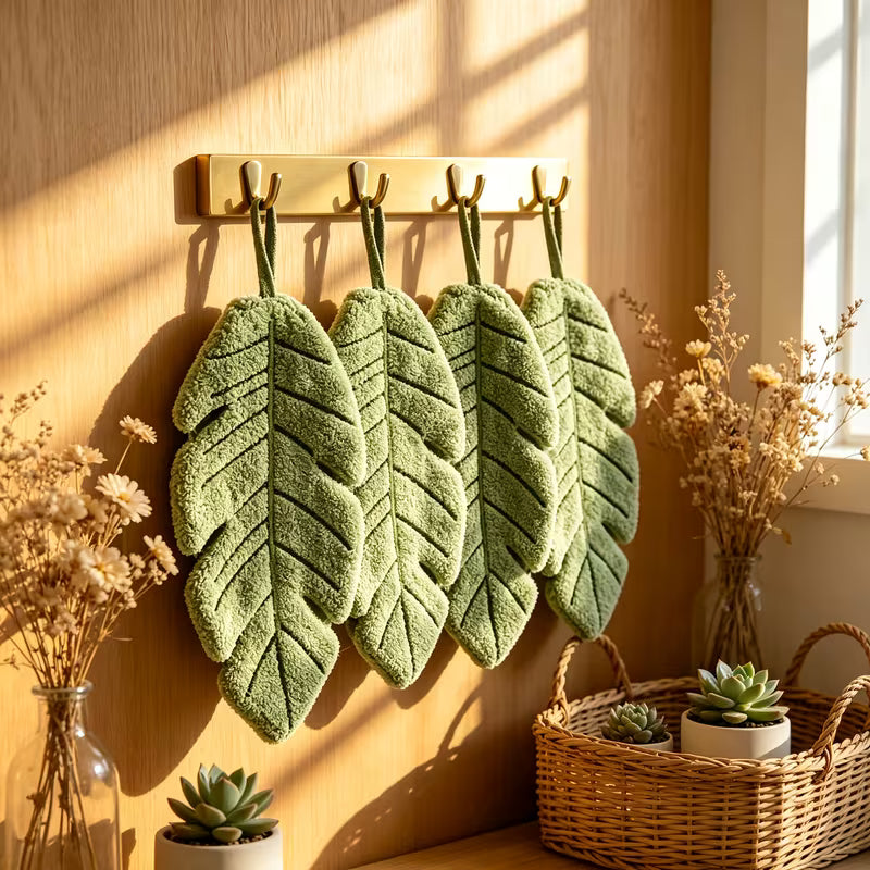 4pcs/Cute Banana Leaf-Shaped Hand Towels, Coral Fleece Material, Highly Absorbent Hanging