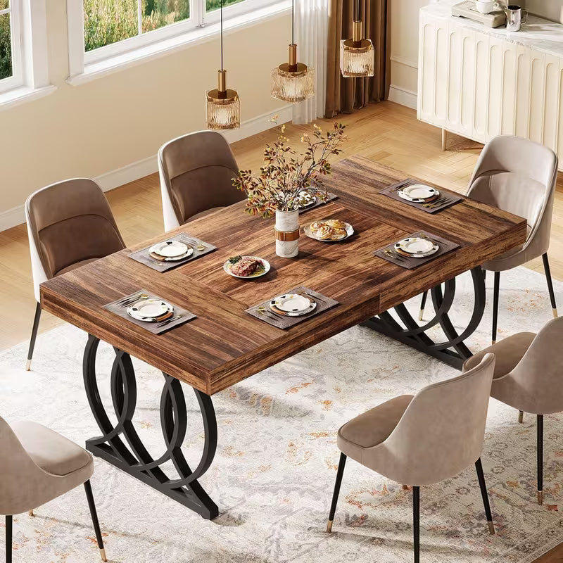 63-Inch Dining Table for 4-6, Modern Kitchen Table with Faux Marble Tabletop And Geometric Legs