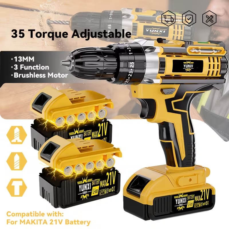 The New Rechargeable Drill, Household Drill, Cordless Power Tool with Lithium Battery