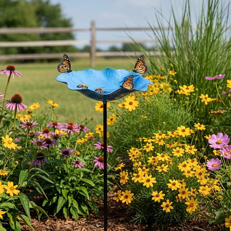 1 Metal Flower Bird Bath, a Metal Floral Bird Bath and Pollinating Insect Watering Station That You