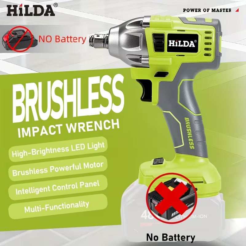 HILDA Green Cordless Impact Wrench, Designed for Makita 18V Batteries