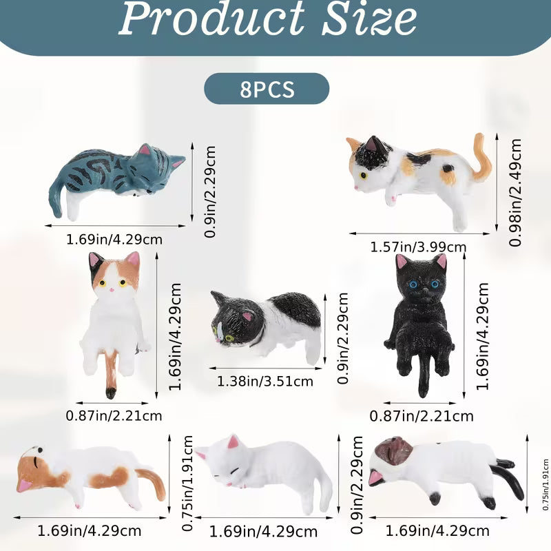 8pcs Cat Desk Accessories, Adorable Resin Mini Cat Desk Figurine Set. Suitable for Computer