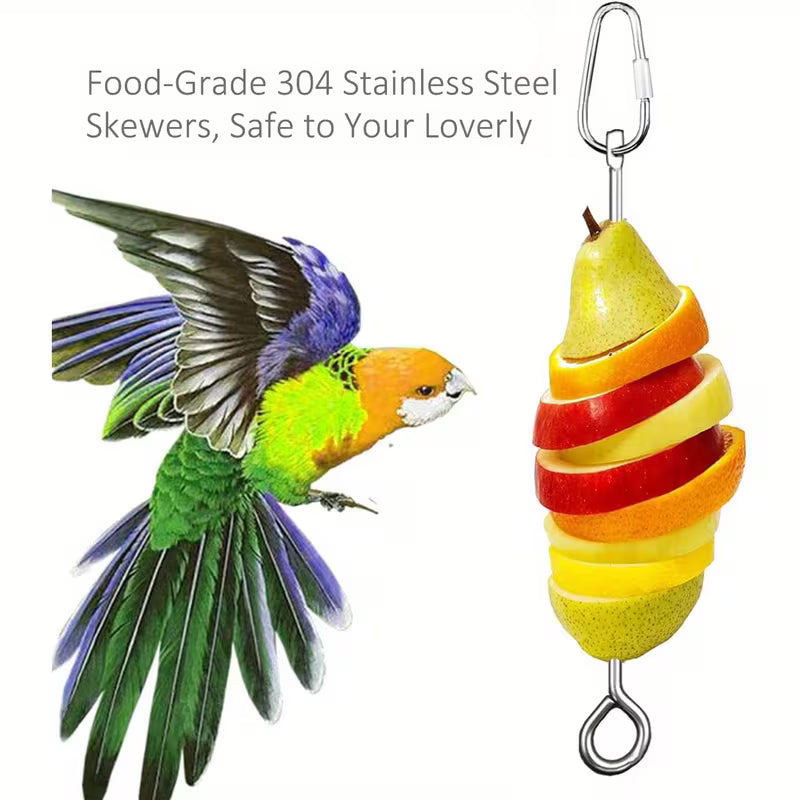 Bird Cage Food Holder Parrot Fruit Vegetable Skewer Set