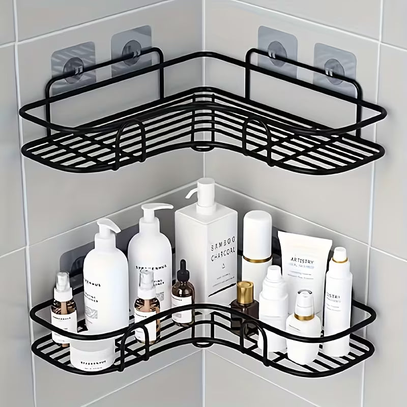 Anti-Rust Stainless Steel Corner Shower Shelf- Multi-Compartment Wall-Mounted, Stainless Steel, Black