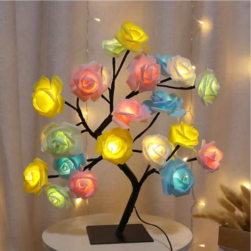 1pc LED Rose Flower Table Lamp, Valentine Tree Fairy Lights 24LED Rose Flower Tree Lights