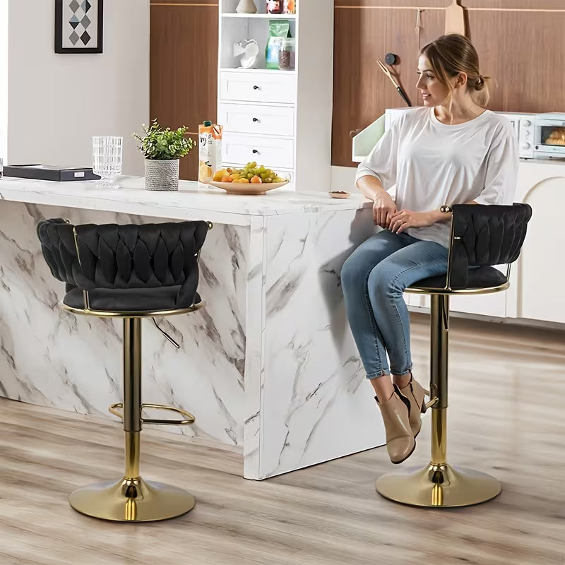 2pcs/4pcs Modern Swivel Woven Velvet Bar Stools, Stool