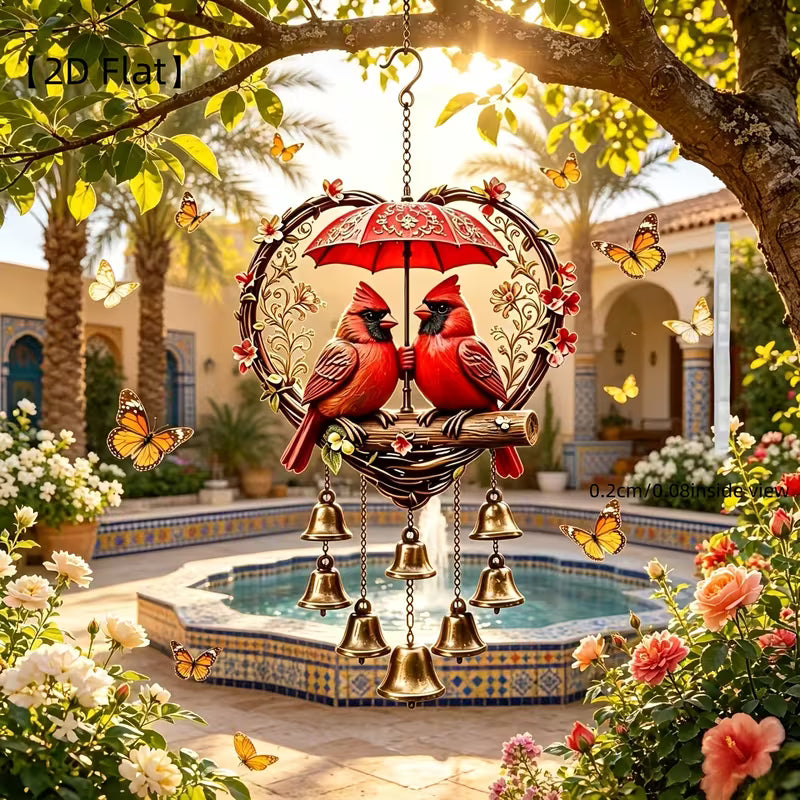 A Large Cardinal Wind Chime with Bell Decoration Ornament. Hand-assembled Metal Wind Chime