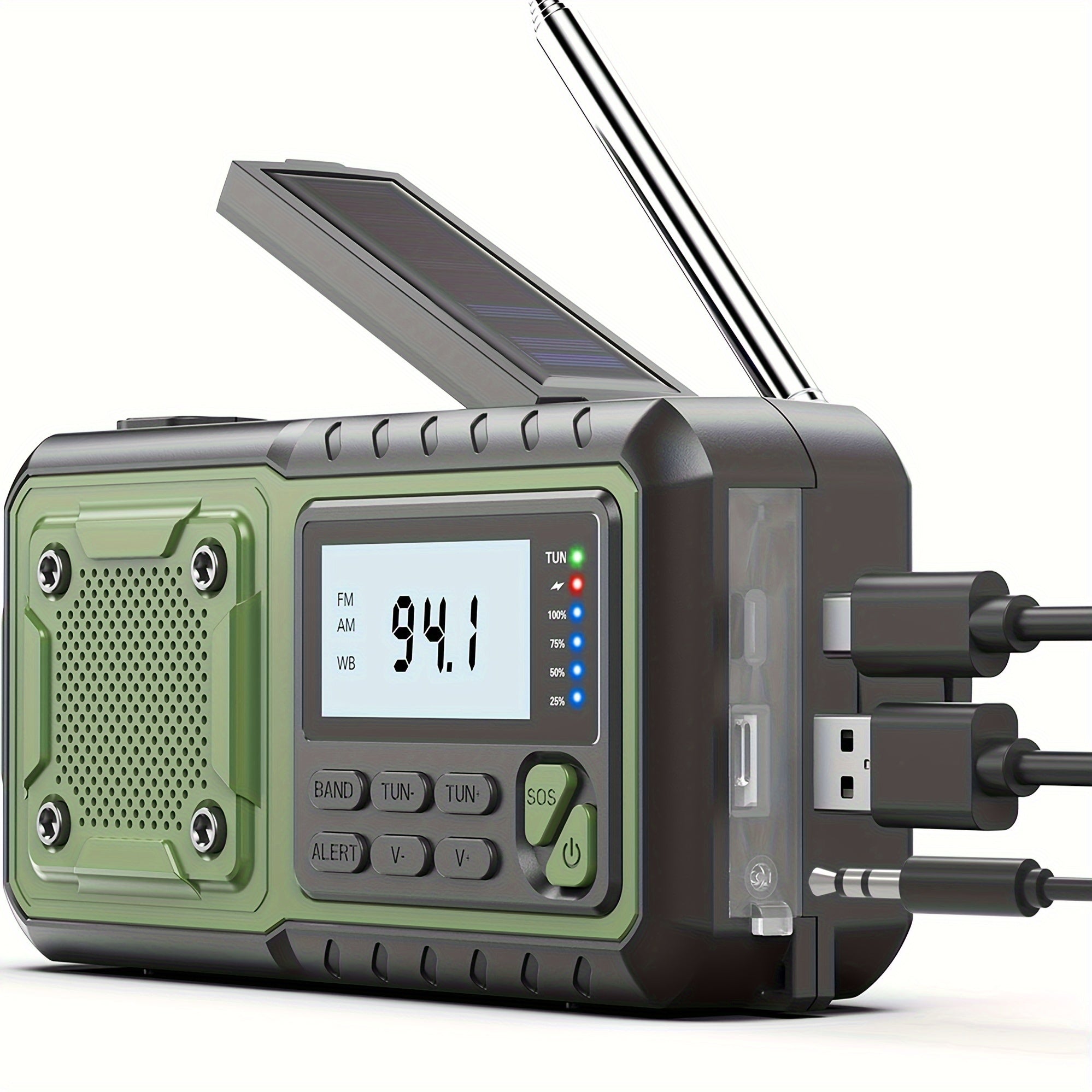 5000mAh Emergency Radio Hand Crank Weather Radio, Solar Powered Hand