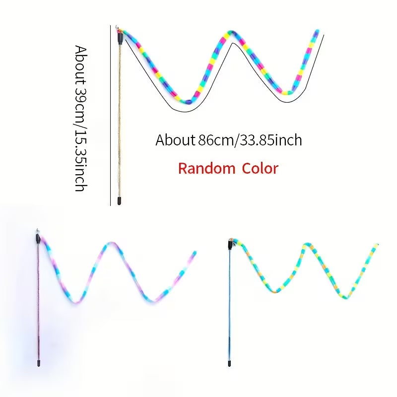 Cat Toy Rainbow Striped Teaser Wand, Random Color