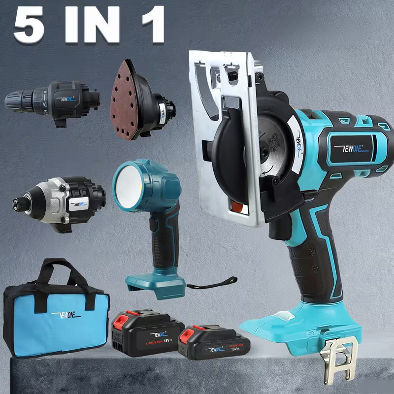 18V Cordless Power Tools Combo Kit Includes Drill, Screwdriver, Sander, Circular Saw Attachment