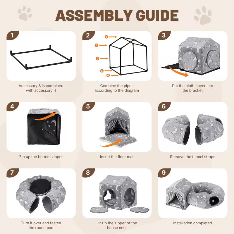 4-In-1 Convertible Cat Tunnel Bed And Play Tent