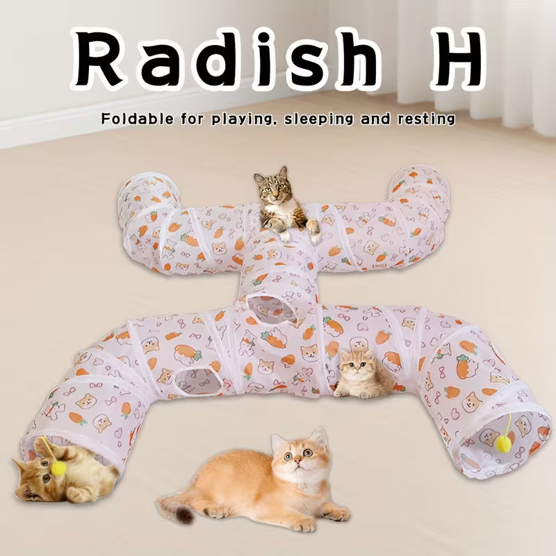 New Cat Toy Tunnel, Three-Channel H Design Foldable, Polyester