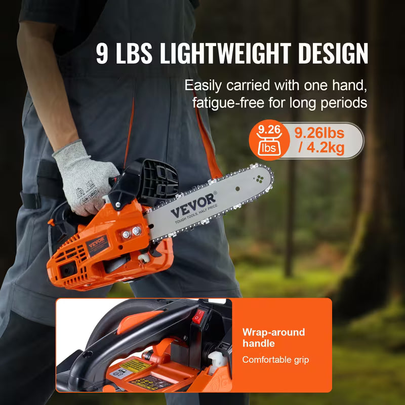 VEVOR 25CC 12" Gasoline Chainsaw Gas Powered Wood Cutting Engine Gas Chain Saw