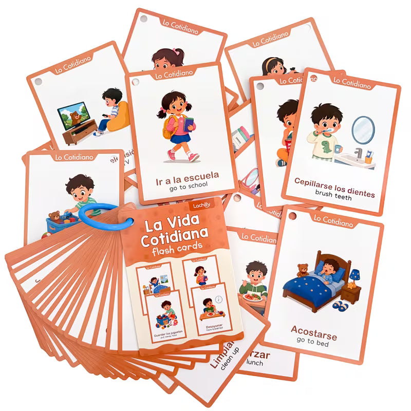 2 Themes Set Spanish Flashcards for Kids