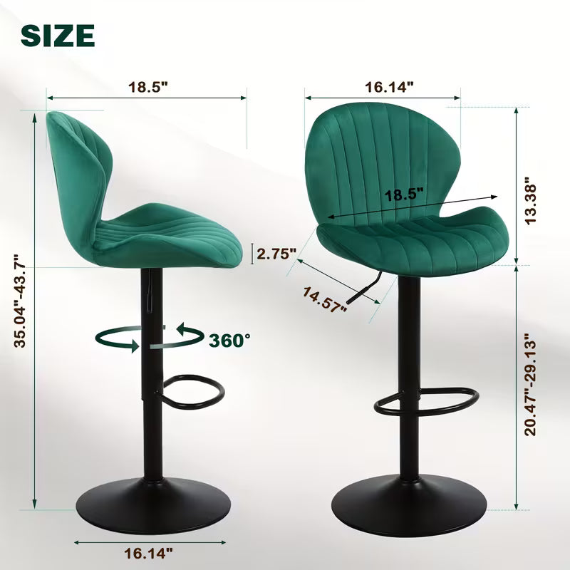 Classic Bar Stools (2/3pcs), Velvet Height Adjustable Swivel Barstools with Back And Footrest