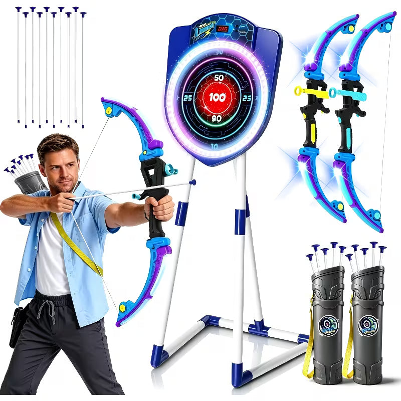 2 Pack LED Bow and Arrow for Kids with Auto Scoring