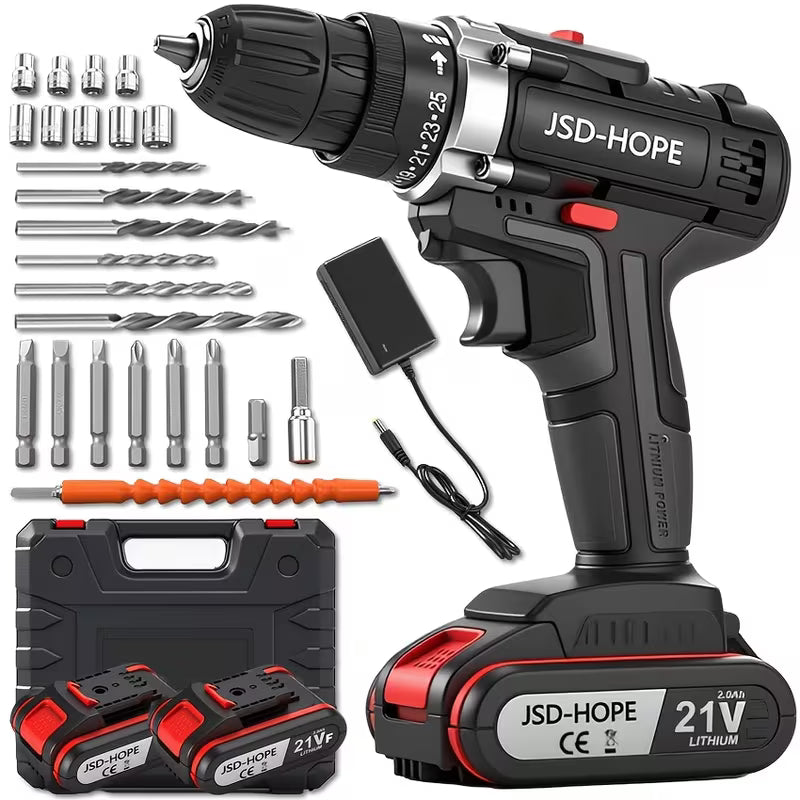 21V Drill with Adjustable Speed And Torque, 100Mm Chuck, Ideal for Drilling And Screw Adjustments