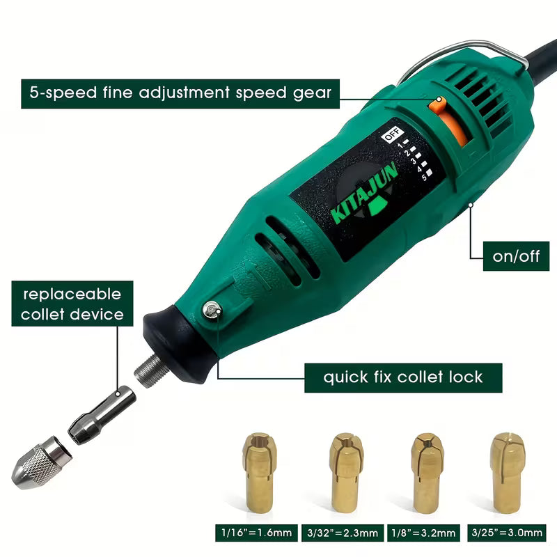 Rotary Tool Set, 5 Speed Settings 10000-37000 RPM, with Flexible Shaft and Multi-Function Chuck