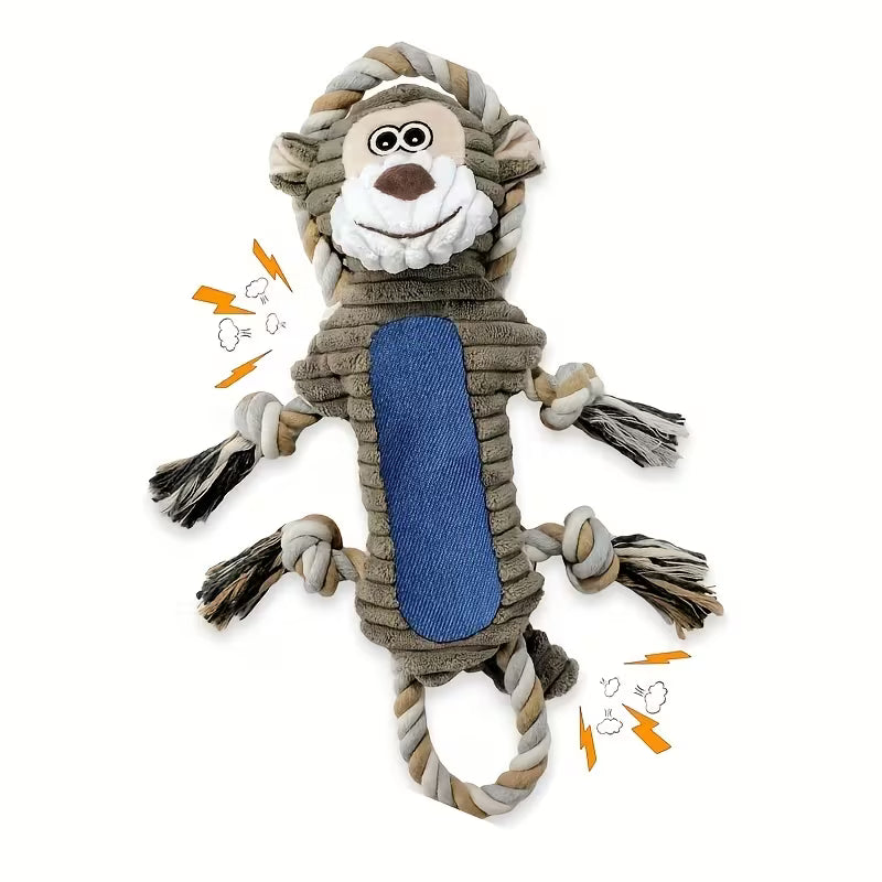 Interactive Squeaky Monkey Dog Toy, Blue Pull String Chew Toy, Blue