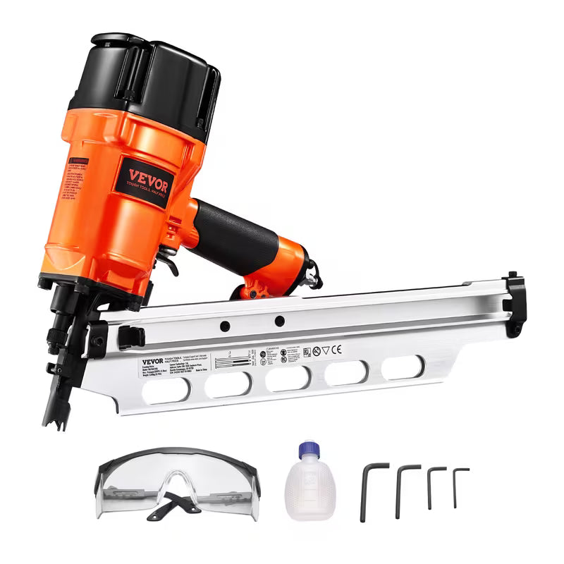 VEVOR Framing Nailer 2" to 3-1/2" 21° Full Round Head Pneumatic Nail Gun 80-120 PSI Basic/Advanced