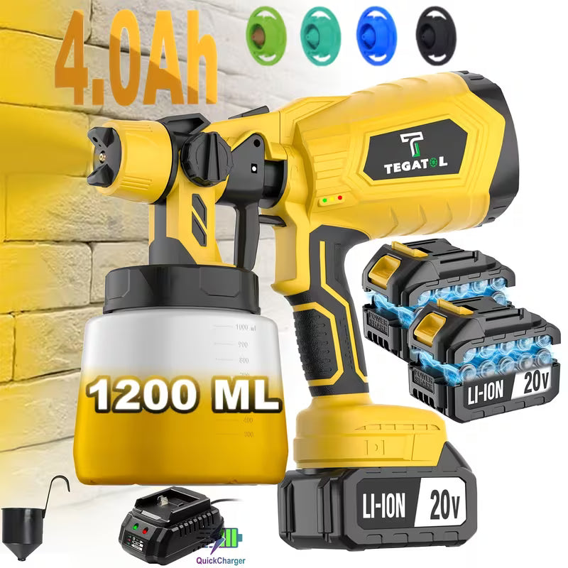 20V Cordless Paint Spray Gun Paint Sprayer Tool High Power with 40.58oz Container. Includes Lithium