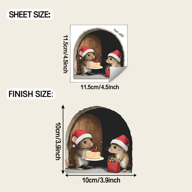 Wall Sticker, Christmas Mouse Hole, Removable Waterproof PVC Decal Set, Pvc