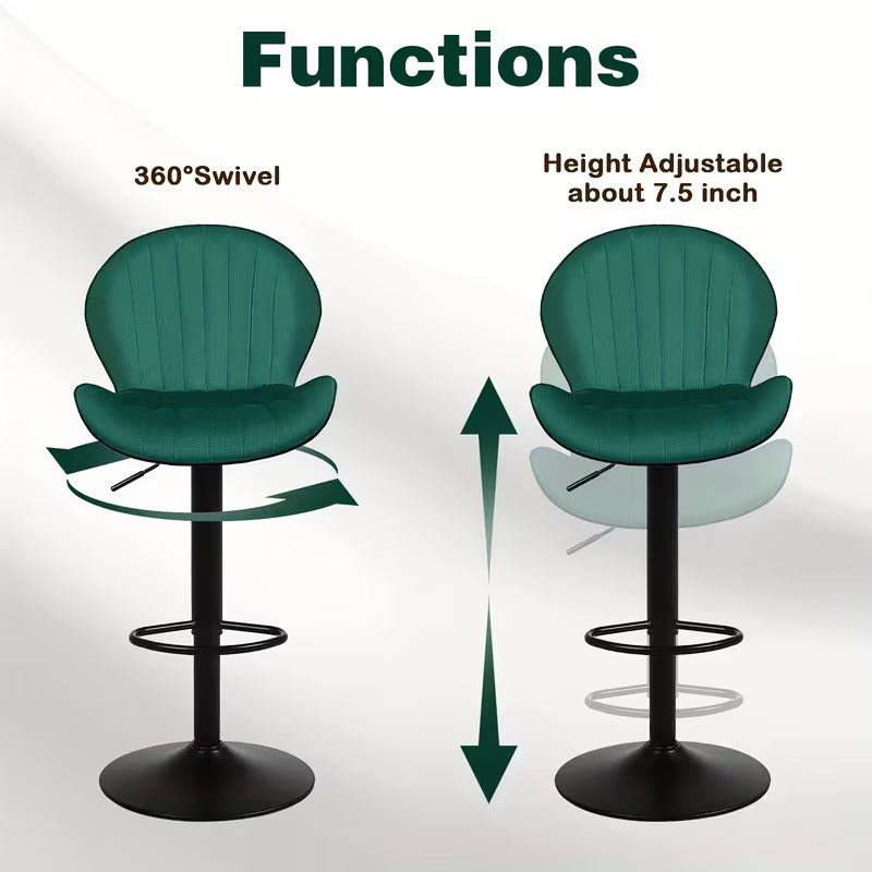 Classic Bar Stools (2/3pcs), Velvet Height Adjustable Swivel Set, Velvet, Black
