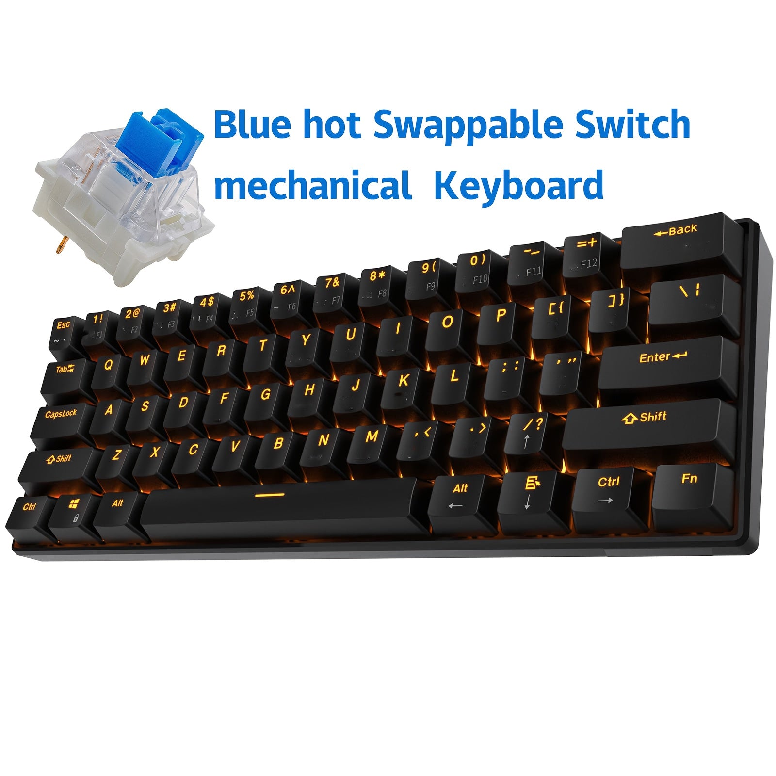 Hot Swappable Red Shaft Wired 60% Mechanical Gaming Keyboard RGB, Red