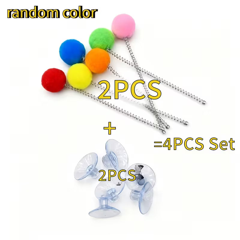 2-Piece Set: 1 Spring Cat Teaser Wand + 1 Suction Cup Base Plush