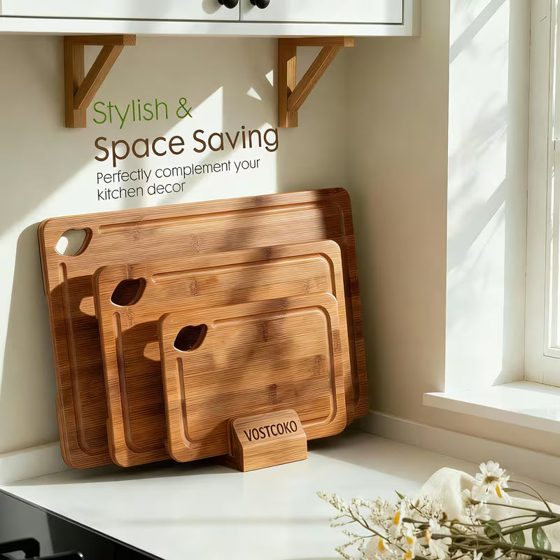 Deep Carbonized Bamboo Cutting Board Set, Complete, Wooden