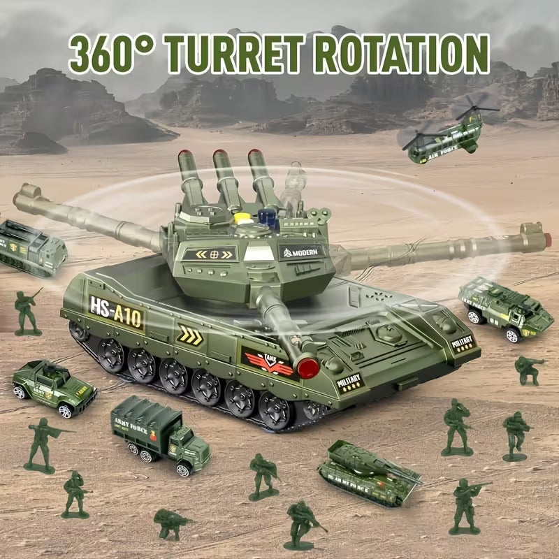 360 ° Rotating Turret Military Tank Toy with Lifting Storage Cover Alloy