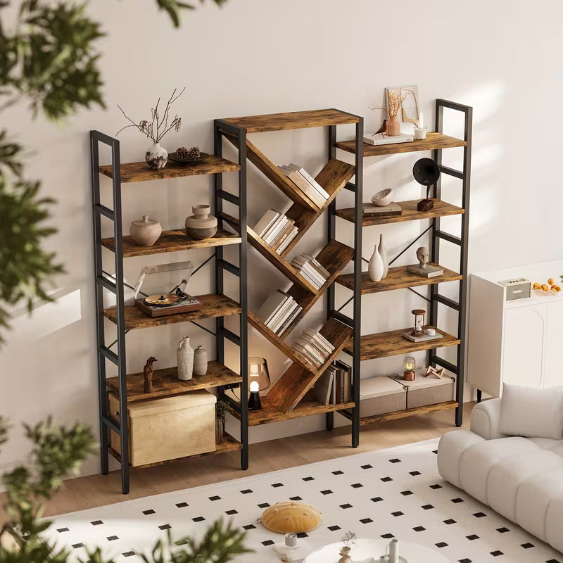 A Spacious Wooden Bookcase Measuring 70.9" X 70" Featuring 5 Tiers And 17 Open Display Shelves