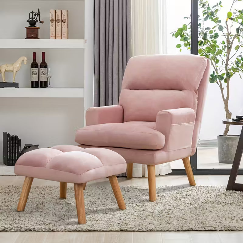 Home Furniture, Modern Style Single Sofa Chair with Ottoman, Adjustable Backrest And Side Pockets