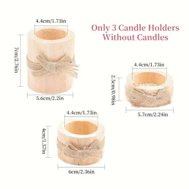 3pcs Wooden Tea Light Candle Holders, Candle Holder Ornaments for Gift, Home Decoration