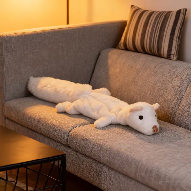 Interactive Plush Chew-Resistant Squeaky Dog Toy, White Mink Plush, White