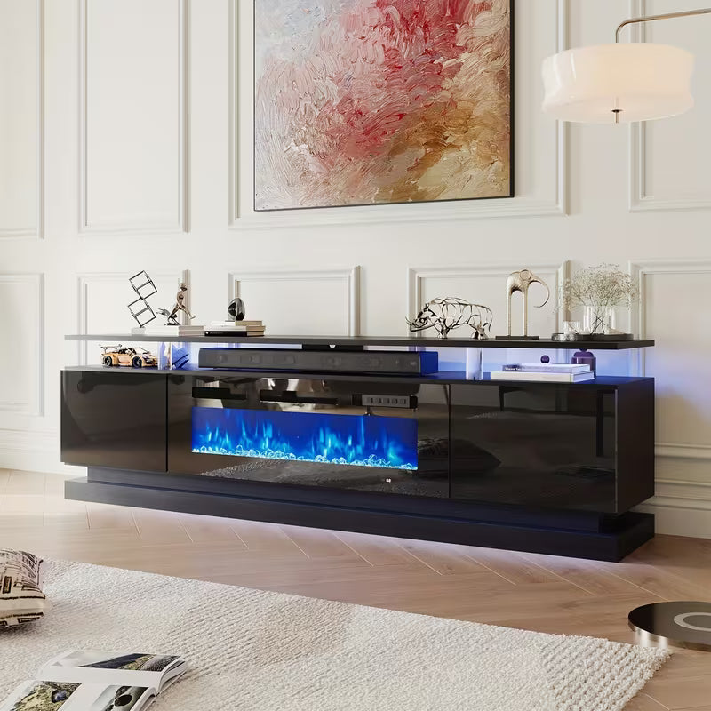 Fireplace TV Stand with 36" Fireplace, Modern High Gloss Fireplace Entertainment Center LED Lights