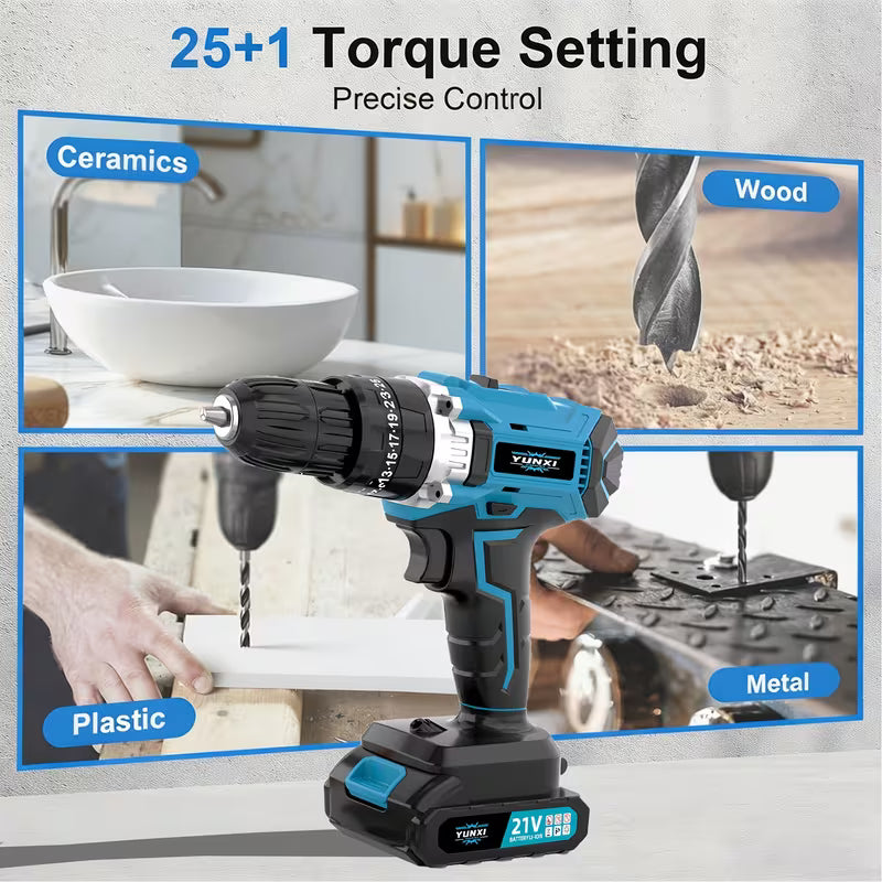 21V Blue Electric Impact Drill, Long-lasting Battery Life, Efficient Cordless Design