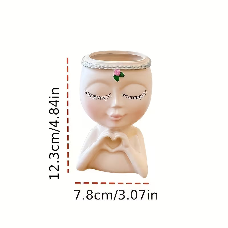 1pc Abstract Figure Sculpture Face Makeup Brush Holder, Vanity Desktop Brush Pen Cup Organizer