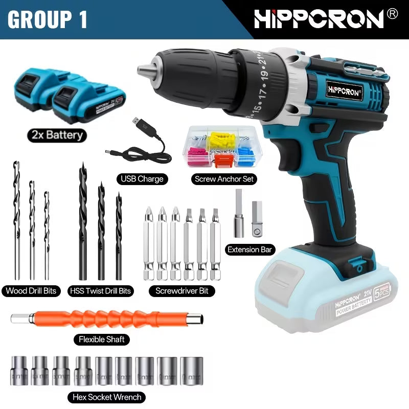 21V Portable Electric Screw Cordless Drill Electric Drill Set 25Nm Cordless Combi Drill with Torque