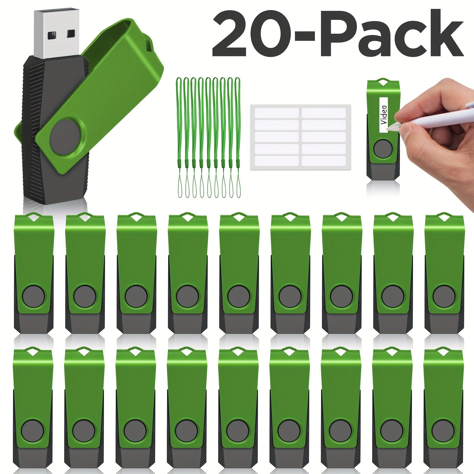 USB Flash Drive 1GB 2GB 4GB 8GB 16GB 32GB 64GB Set, Metal, Green