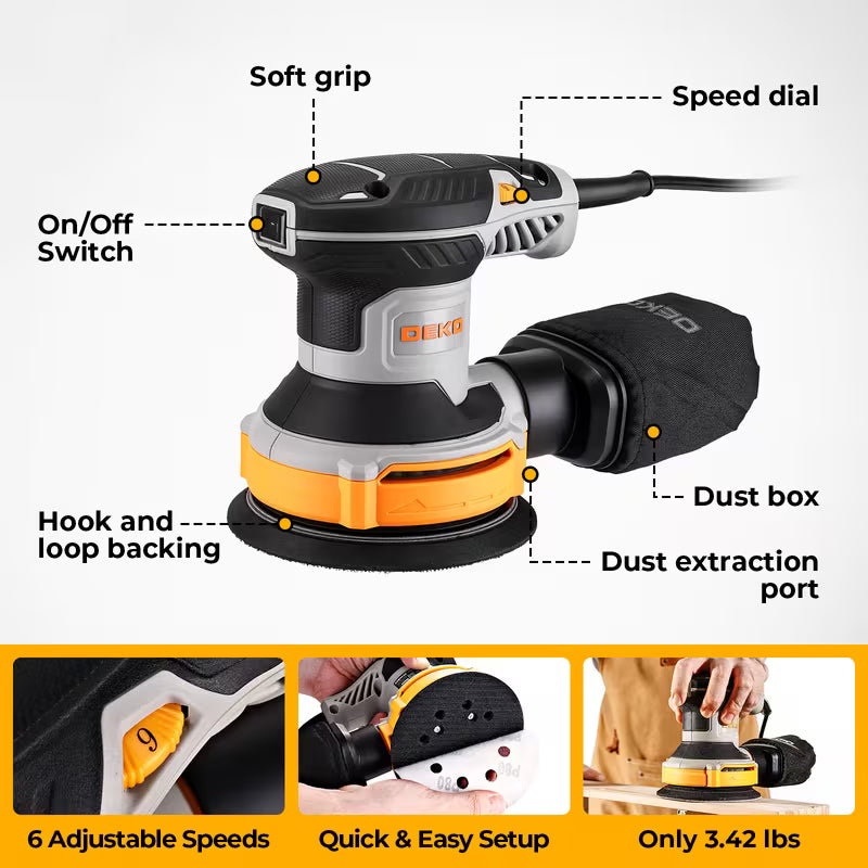 DEKO 5-Inch Random Orbit Sander