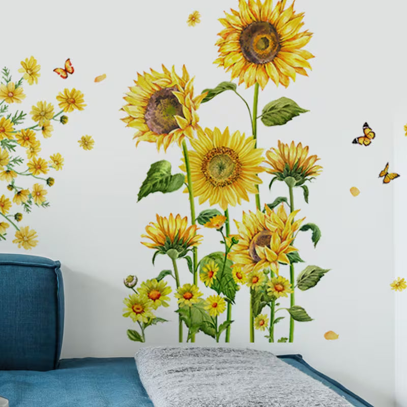 Set, 2pcs, Sunflower Wall Stickers, Proud Sunflower Blossoms, Pvc