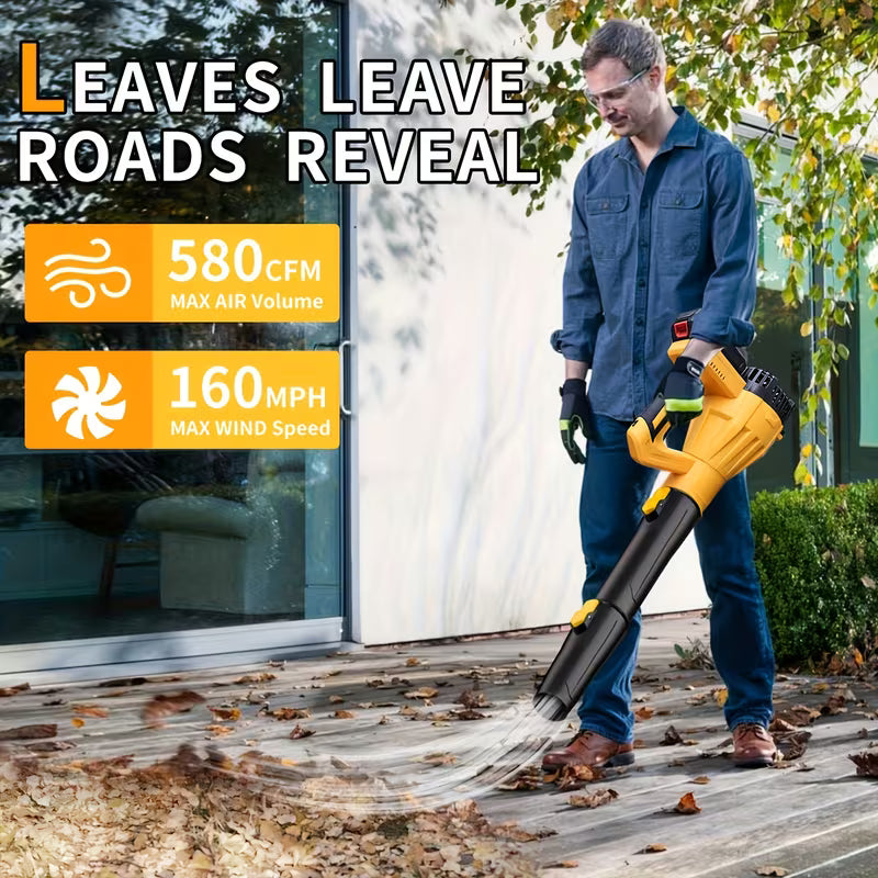 Cordless Electric Leaf Blower With Extended Nozzle, High Airflow