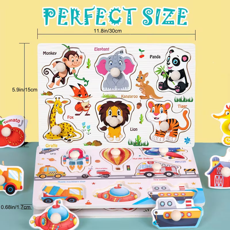 MEZHOBBY 8 Pack Wooden Peg Puzzles for Toddlers 1-3