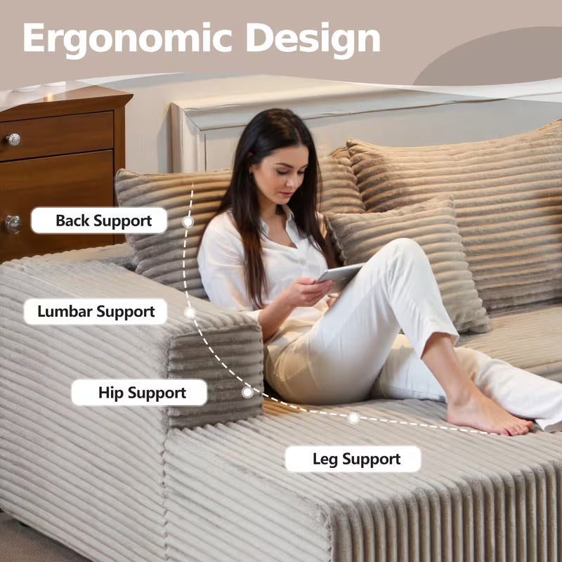 Large Sectional Cloud Couch. Modular Corduroy Sofa Bed With Deep Seat.U-Shaped Boneless Sofa