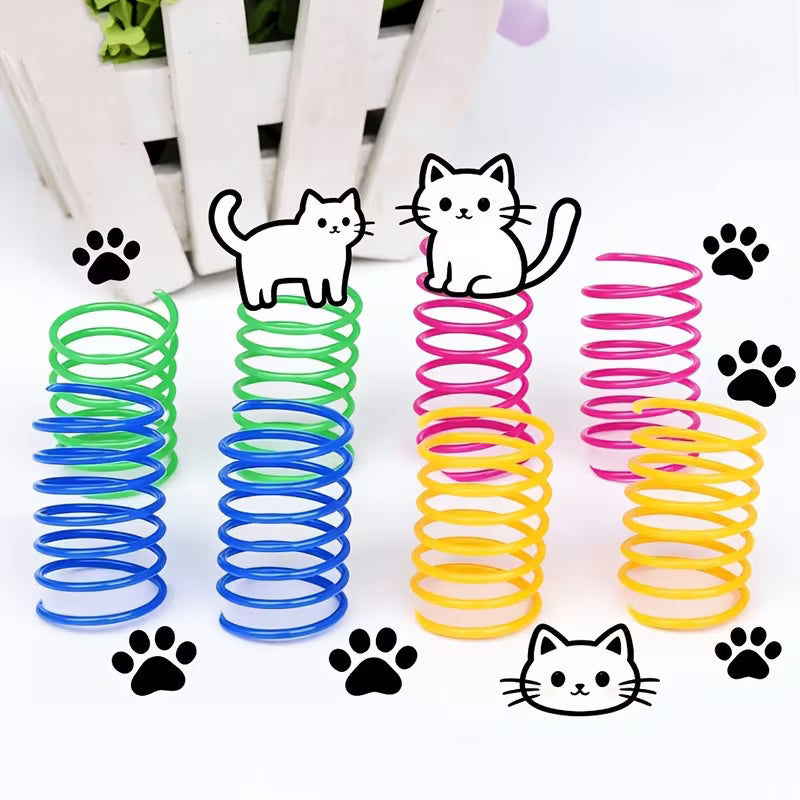 Random Mixed Color Retractable Plastic Spring Cat Toy Set, Plastic
