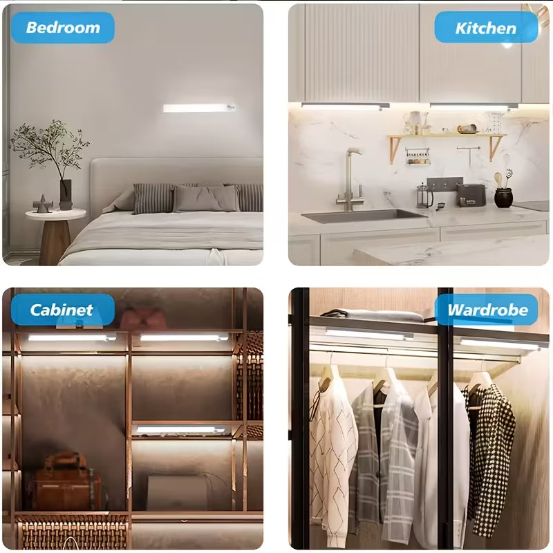 LED Motion Sensor Light - Dimmable Cabinet Light with USB Charging, 2 Color Options, Night