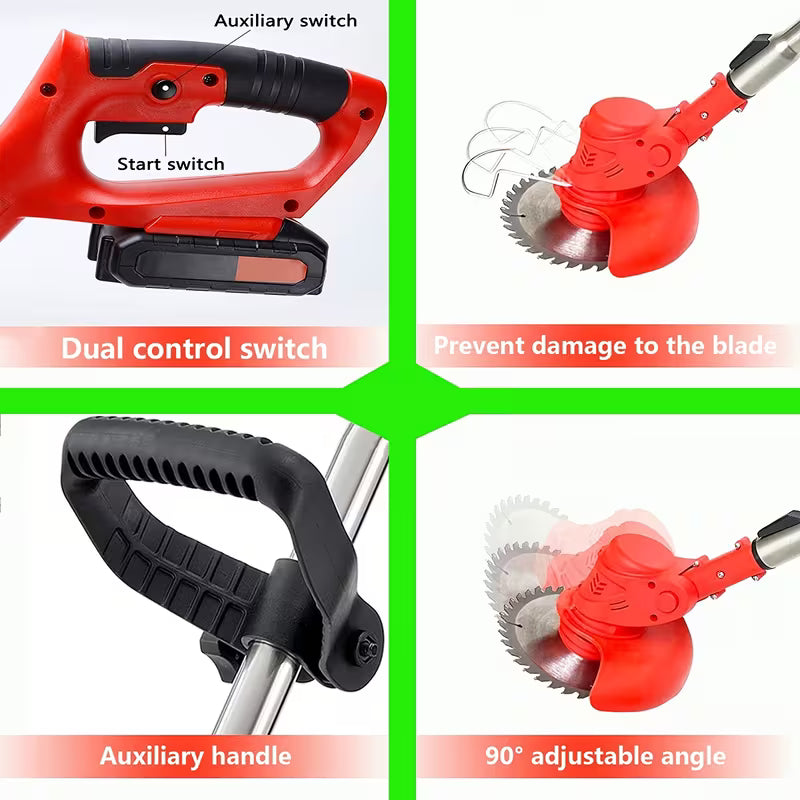 Home Small Portable Electric Lawn Mower with 2 Lithium Batteries 3 Kinds of Blades Weed Wacker